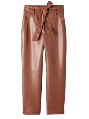 Aritzia Wilfred High Tied Faux Leather Pants Brown Cinnamon Vegan Tie Belt Sz 10